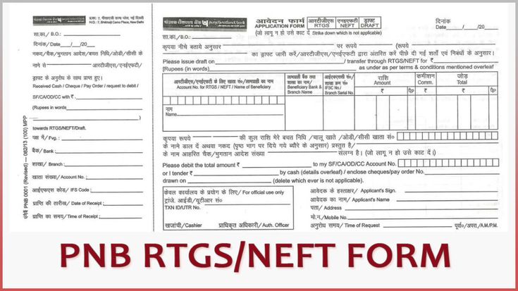 Punjab National Bank RTGS Form pdf Download